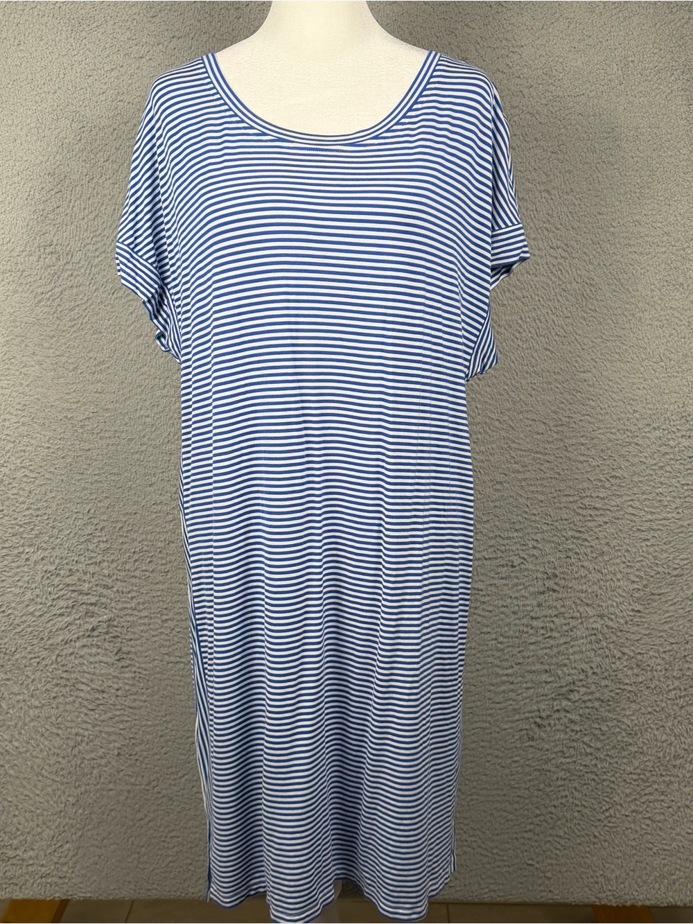 Tommy Bahama Dress Womens Large Blue White Striped Short Sleeve Preppy Casual